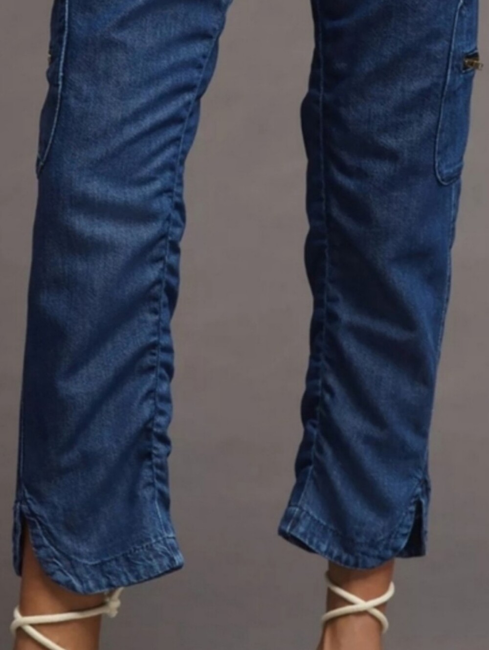 Pilcro Blue Denim Cottage Utility Jogger Jeans Ruched Legs Zipper Pockets Large - Picture 3 of 13